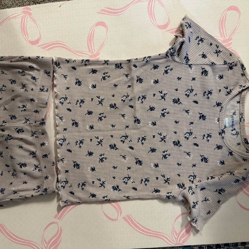 Old Navy Beige Floral Ribbed Top